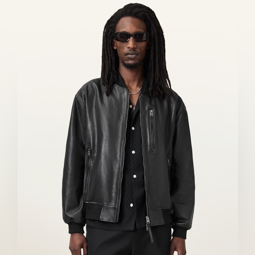 Allsaints Kino Oversized Leather Bomber Jacket